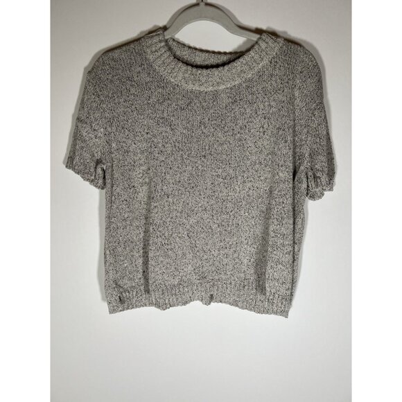 Madewell gray heather crewneck short slv sweater L classic preppy beach stretch - Picture 1 of 9